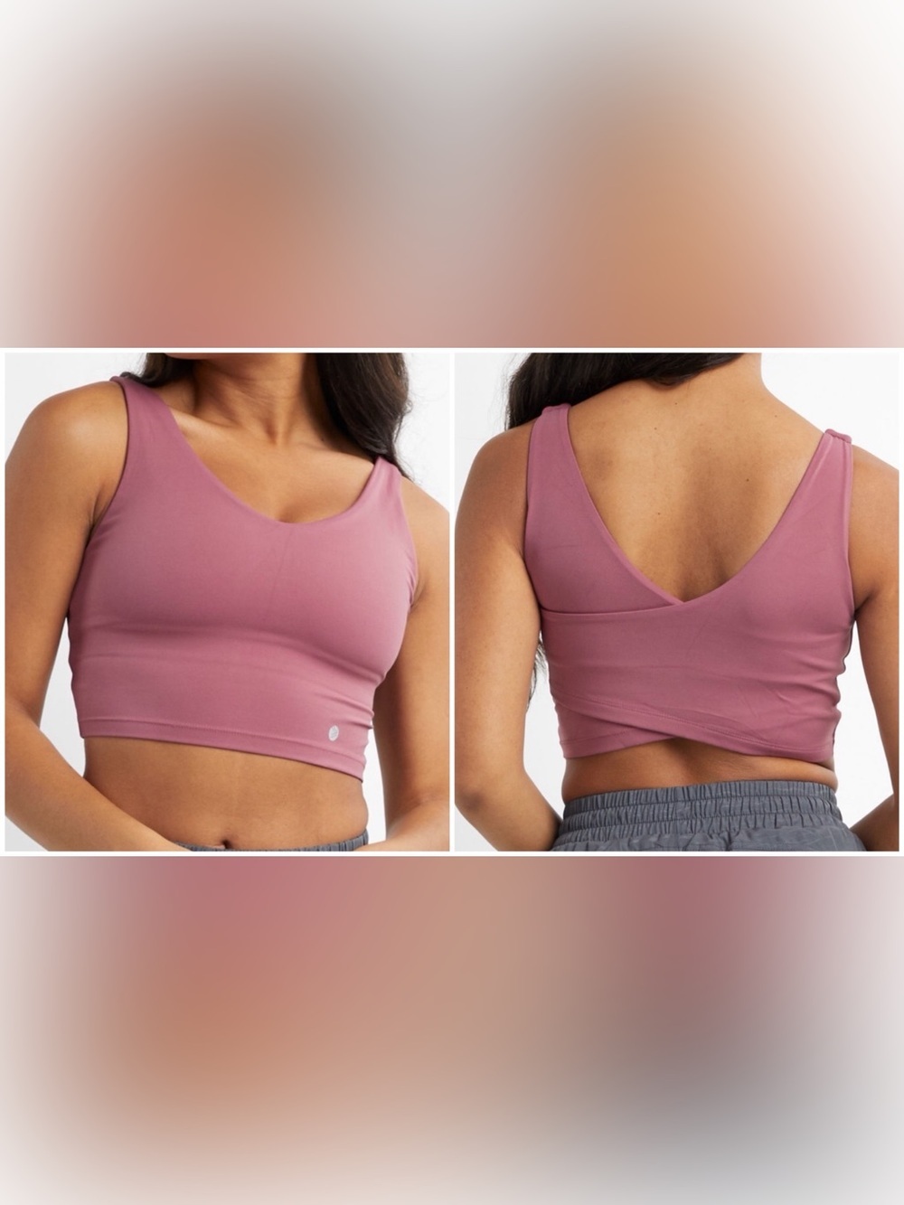 Savvi West Crop Top in Dusty Rose w Built in Shelf Bra & Surplice Back. Size M